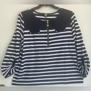 Anne Klein Black and White Boxy Blouse with Peter Pan Collar